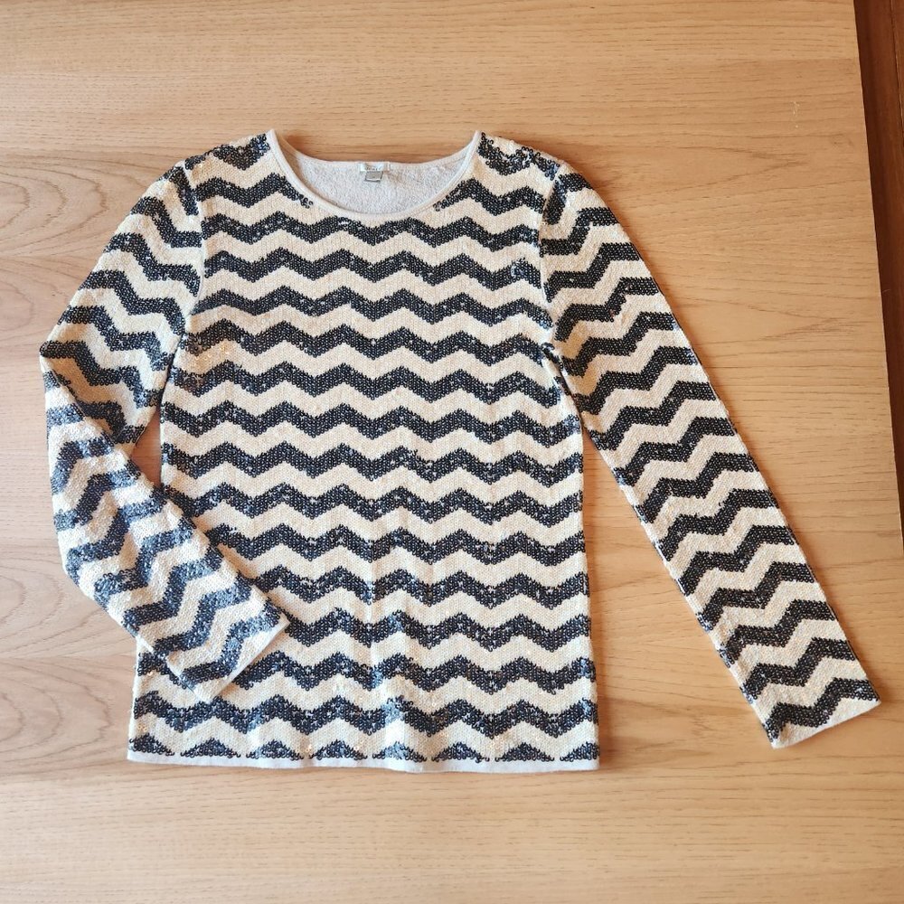 SEQUIN J. CREW CHEVRON LONG SLEEVE TOP - Picture 2 of 7